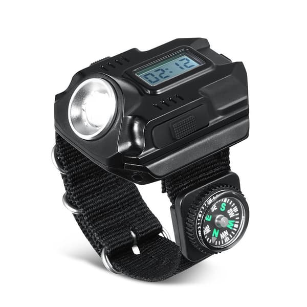 LED-taskulamppu rannekello USB-ladattava rannevalo kompassilla