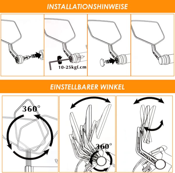 Cykelbackspegel, HD-säkert glas, extra stor spegel