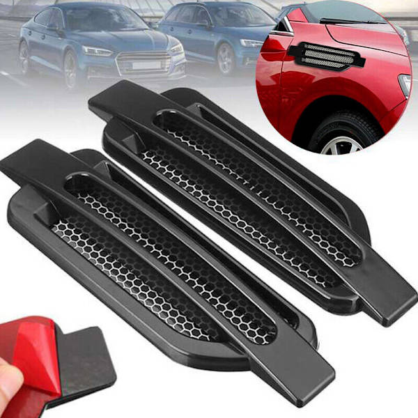 2x Sorte Bil Luftstrøms Fender Side Mesh Vent Dekorationssticker Ca