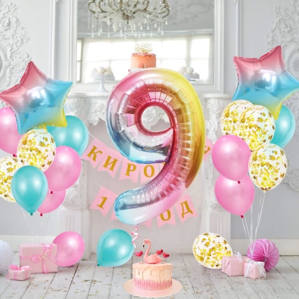 9-årig flickafödelsedagsballong, 9:e födelsedag, rosa nummer 9 Bal
