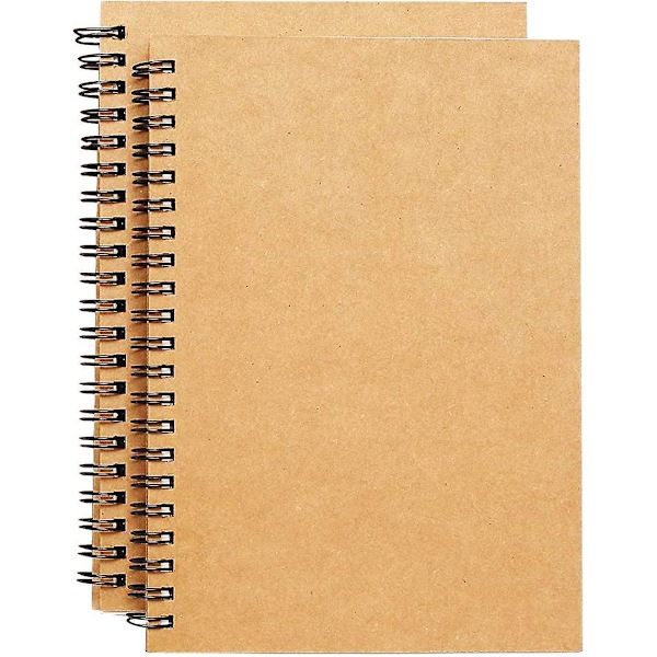 2 Pak Spiral Skitsebog Stor Notesbog Kraft Cover Blank Skitse