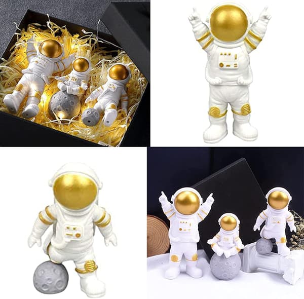 3-delad Astronaut Actionfigur Skulptur, Modern Astronaut Staty