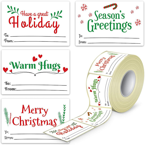 Merry Christmas Presentlappsstickers, 300 stycken per rulle Julgåva