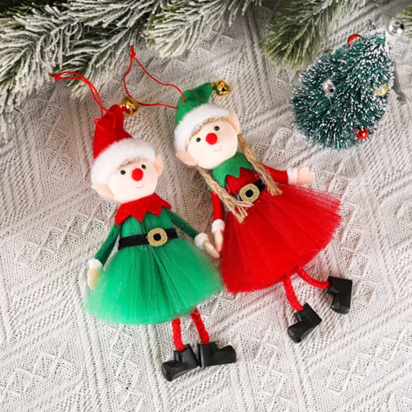 Plush Juldocka Hängande Dekoration, 2 st Julgranspynt, Liten Jultomtebus, Busstreck