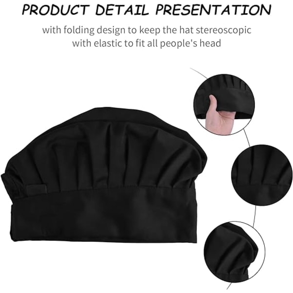 Justerbar 4-delt svart kokkehatt for kvinner og menn, unisex c DXGHC