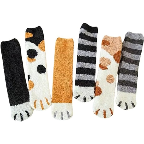 6 par Coral fleece/kattepote mønster sokker, Multicolor DXGHC