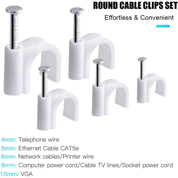 500 stk Runde Kabelbinder med Stålspiker, 5 Forskellige Størrelser 4mm/5mm