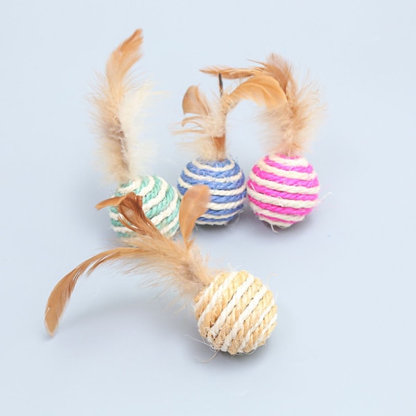 Cat Toy Sisal Ball With Feathers, Resistant To Scratching, Resist