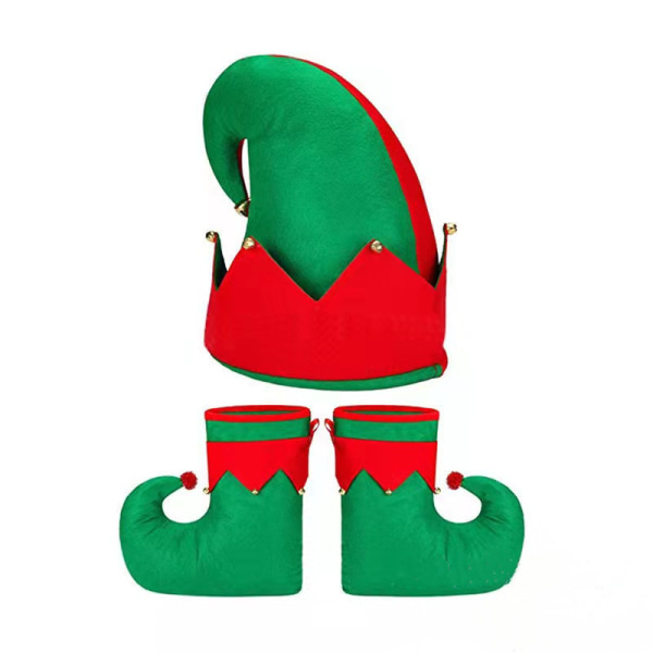 Christmas Elf Filt Hat Christmas Holiday Party skor， Hattar för vuxna