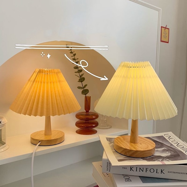 Retro-tyylisen Pleated-lampun yövalo, sateenvarjomainen sängynpäätyyn