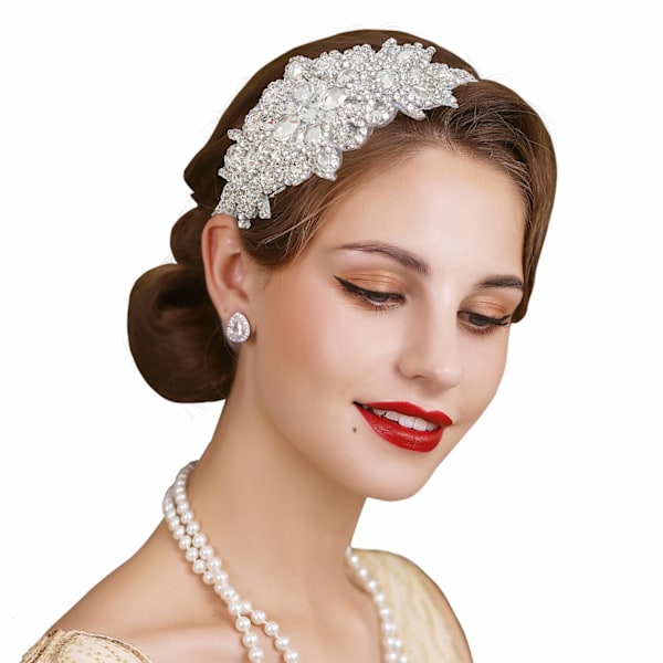 Rhinestone-koristeinen Flapper-hiuspanta - Elastinen 1920-luvun hiuskoriste, Suuri Gatsby