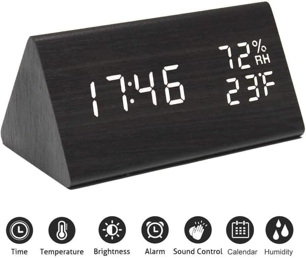 1 Styck Digital Väckarklocka med Trä Elektronisk LED-Tidvisning
