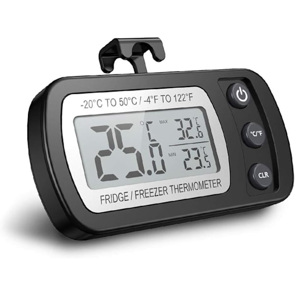 （Sort）Digital Køleskabs Termometer, Vandafvisende Fryser Termometer