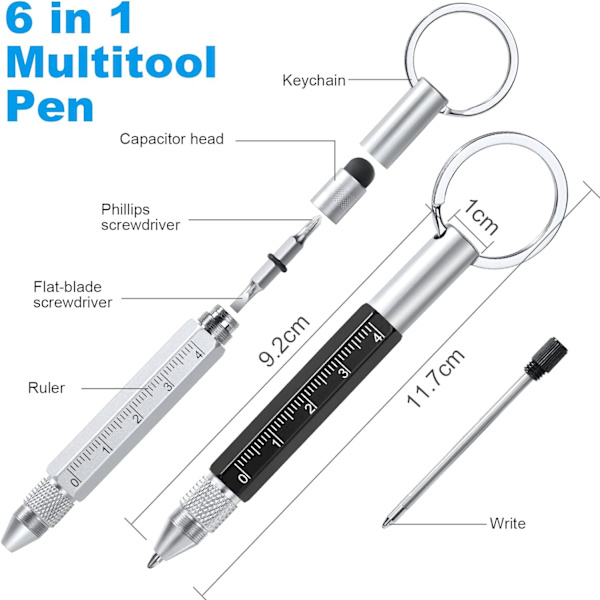 Multifunktions Pen, 6 i 1 Multifunktions Kuglepen, Nøglering Ho