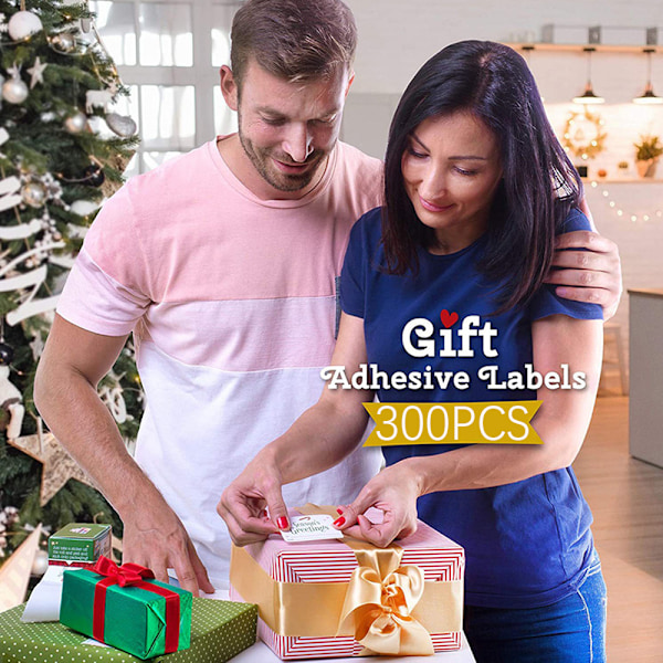Merry Christmas Presentlappsstickers, 300 stycken per rulle Julgåva