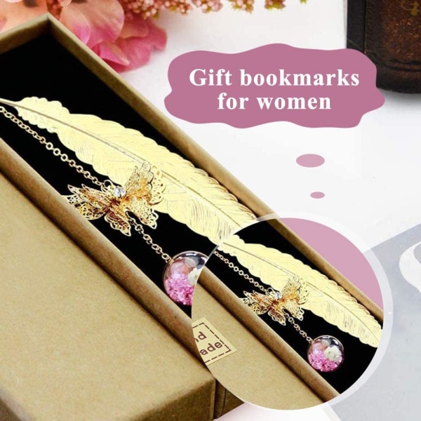 Bokmerke, Gold Metal Feather Bookmarks med 3D Butterfly Eter DXGHC