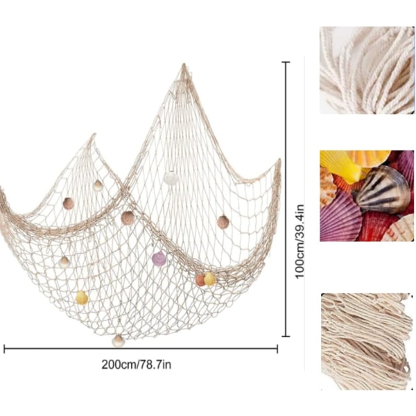 Dekorativt fiskenett, fiskenettdekorasjon med skjell, Middelhavs