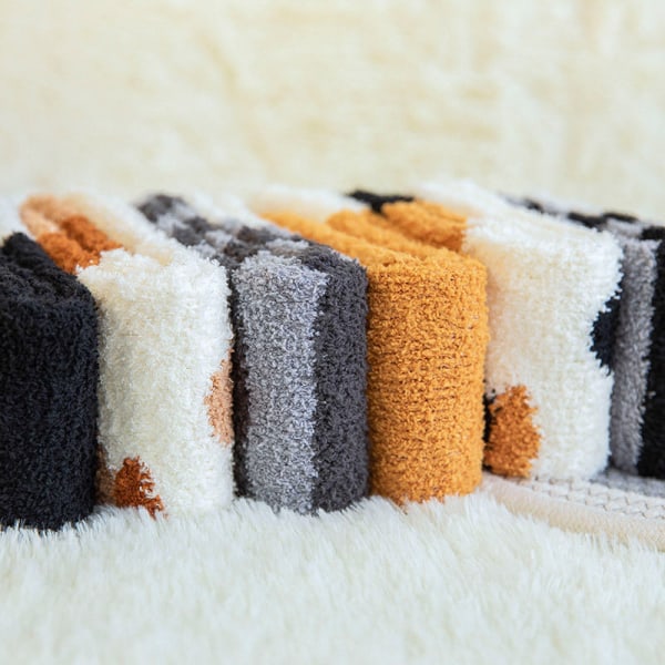 6 Par Söta Kattpåtassar Strumpor Kvinnor Vinter Fuzzy Cozy Plush Tofflor