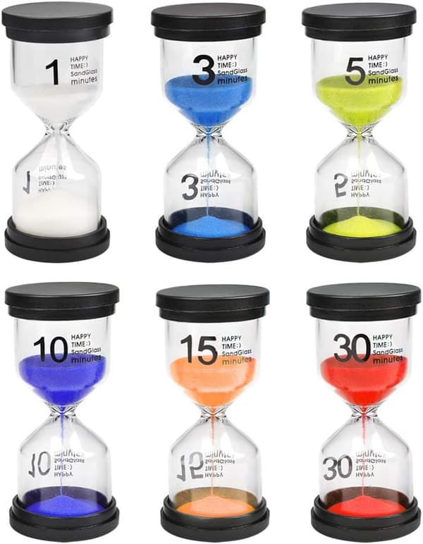 9,8*4,3cm, 6 timeglas 1/3/5/10/15/30 minutter til at dekorere rum