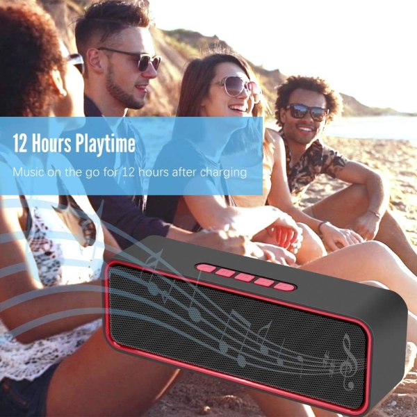 (Röd)Bärbar trådlös högtalare, Bluetooth 5.0-högtalare med 3D Ste