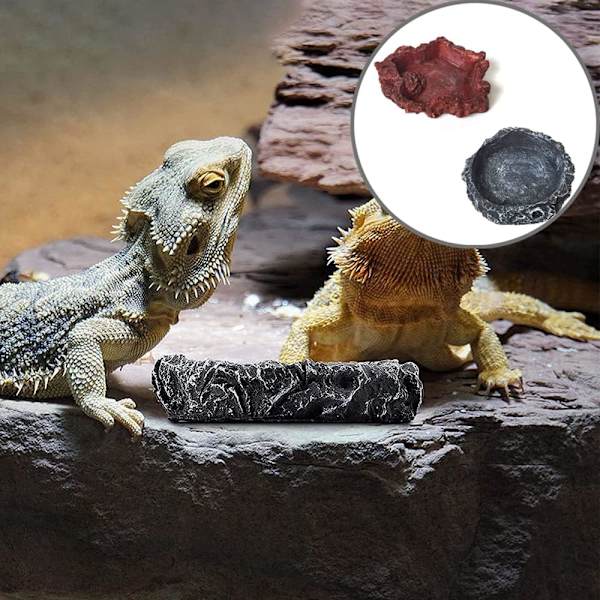 2 stk. Reptilfoderautomater, Reptilskåle, Vandbakker til Firben, T