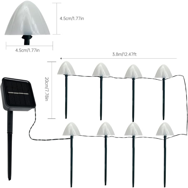 Udendørs Solcelledrevne Lysstrenge, 12 LED Solcelle-Svampe Lys, 8 Tilstande