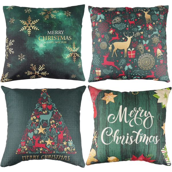 Christmas Pillow Case Linen Cotton Cushion Cover Christmas Square