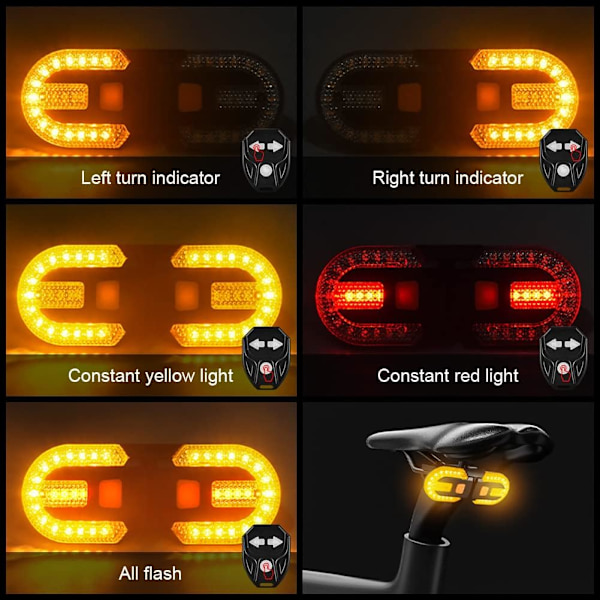 Cykelbaklykta med Blinkers - Separerad Trådlös Fjärrkontroll
