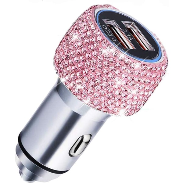 Dobbel USB Bil Lader Hurtig Ladning 3.0 Bling Bling Krystall Bil Dekor