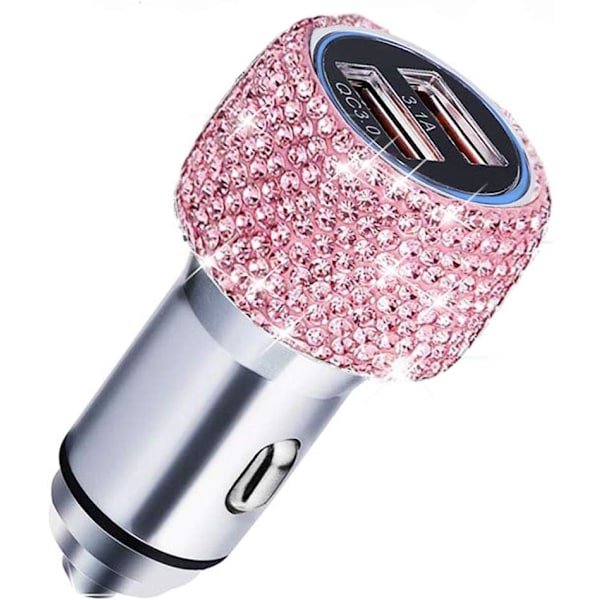 Dobbelt USB Billader Hurtig Opladning 3.0 Bling Bling Krystal Bil Dekoration