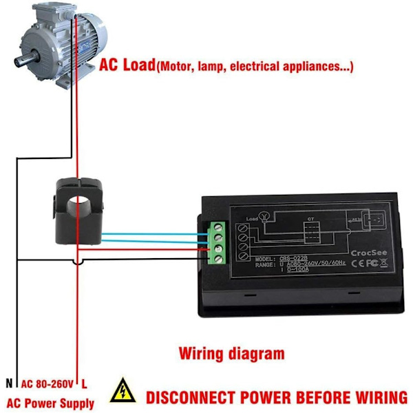 AC 80-260V 100A CRS-022B LCD display digital strøm spænding effekt