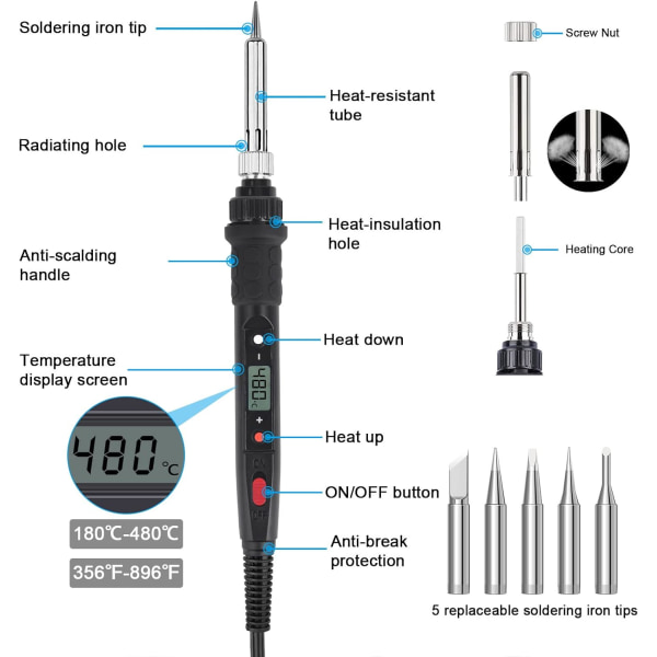 Soldering Iron 80W Soldering Iron Kit Adjustable Temperature 180℃