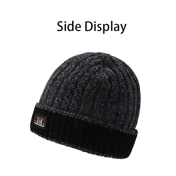 Mænds Fint Ribbet Fleeceforet Termisk Vinterstrikket Beanie Hat, B
