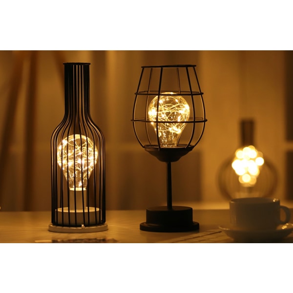 Batteridriven skrivbordslampa, smidesjärn vin-flaska dekorativ