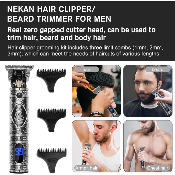 Hårklipper for menn, elektrisk skjeggtrimmer for menn, USB-trimmer