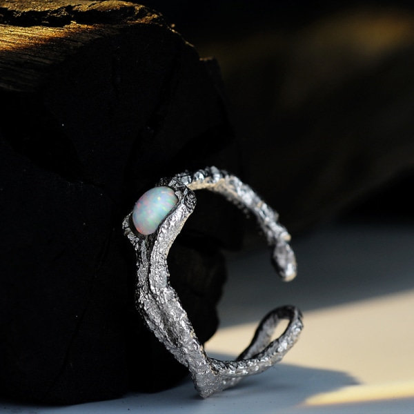 Mote S925 Sterling Sølv Opal Steng Ring Kvinner Åpen Brennende
