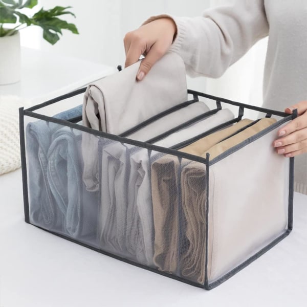 2 stk (7 ruter 36 cm lang) grå Jeans Oppbevaringsboks Skuffeorganisator Cl