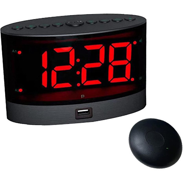 Hög Larmklocka med Trådlös Sängskakare, Vibrerande Dubbelalarm C