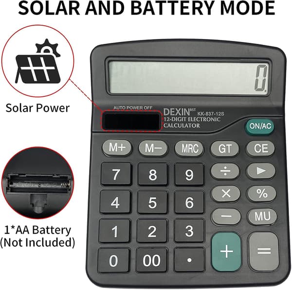 Studentkalkylator, 12-siffrig LCD Stor Skärm Sol Drivs Dator Kalkylator