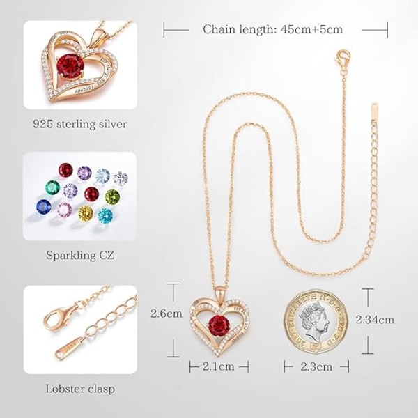 Halsband för kvinnor Hjärta Hänge Födelsedag Sten Roséguld Halsband