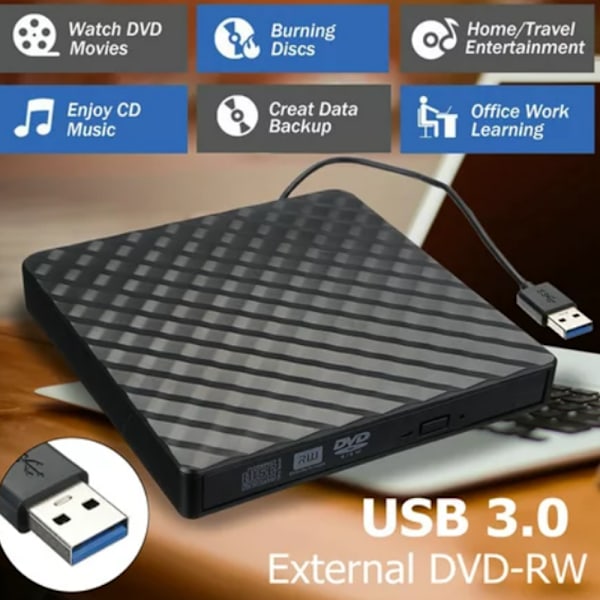 Ulkoinen CD-asema USB 3.0 Kannettava CD DVD +/-RW Asema DVD/CD ROM