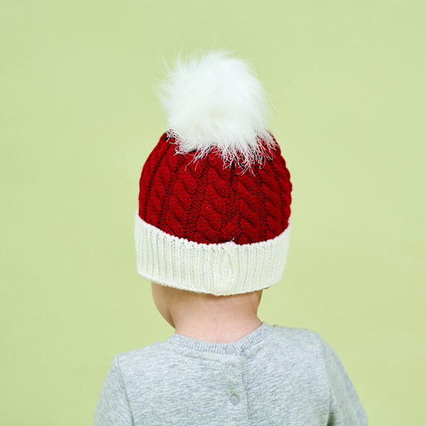 Barnens julstickade mössa Solid Wool Ball varm mössa (röd)