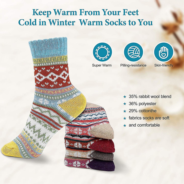 5 stk Dame vintersokker Farverige varme strikkede sokker (Stil 11)