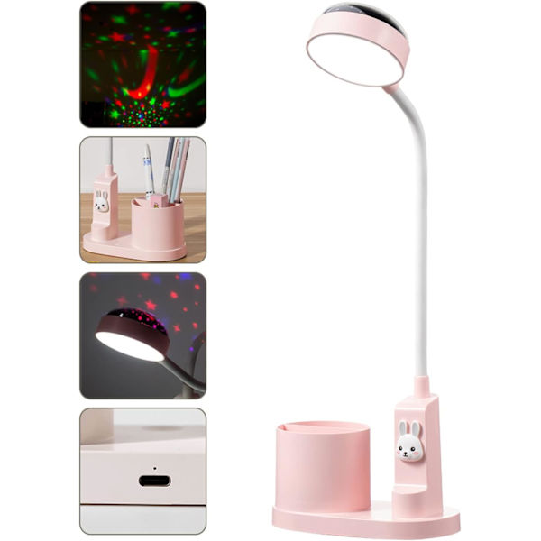 (Rosa) Barnebordlampe, nattlampe med stjernehimmelprojektor Studie T