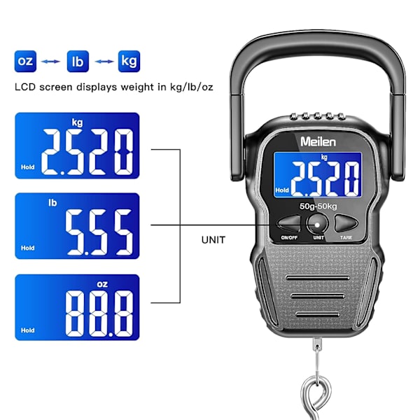Fiskvåg, 50 kg bagagevåg, med bakgrundsbelyst LCD-display