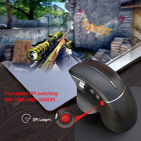 Vertikal Mus Ergonomisk Design 2.4G Trådløs Musgrep, Spill