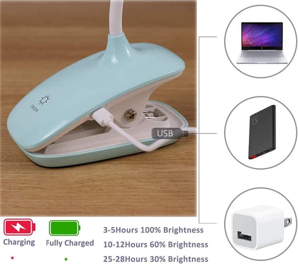 LED Leselampe Klipslys Barnebordlampe med Fleksibel Hals USB