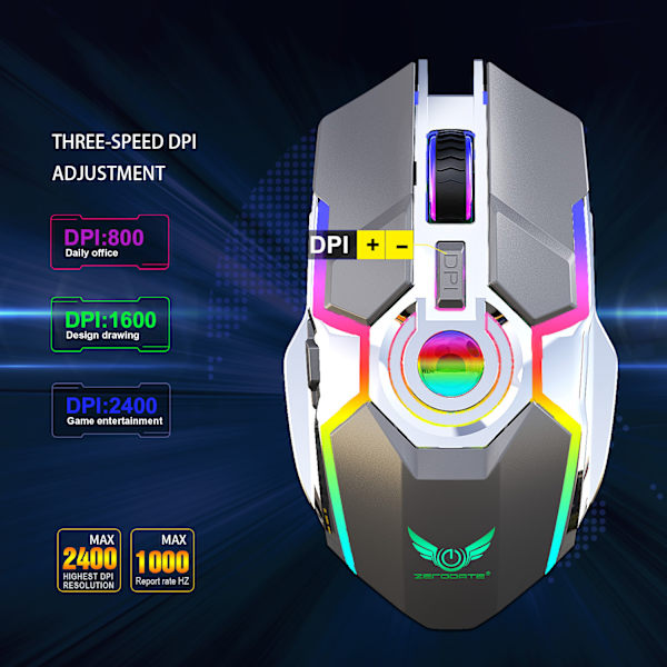 Trådløs Mus Genopladelig RGB Belysning 2.4G Mus Ergonomisk
