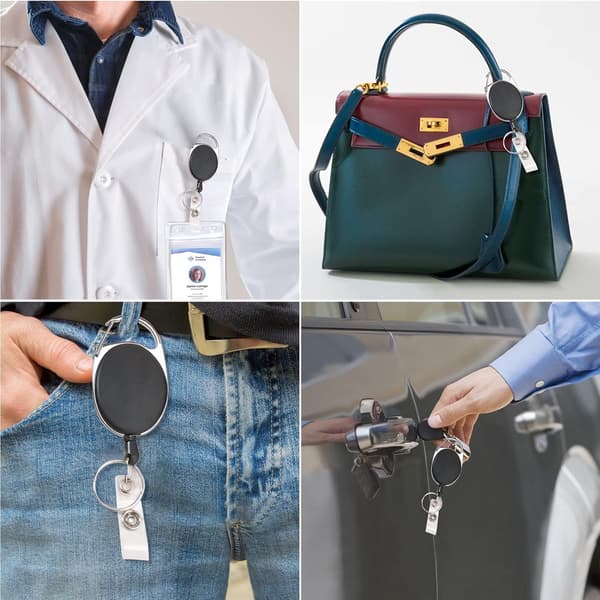 Badge Reel Holder, 4 stk Tilbagevendende nøgleringe, Tilbagevendende L DXGHC