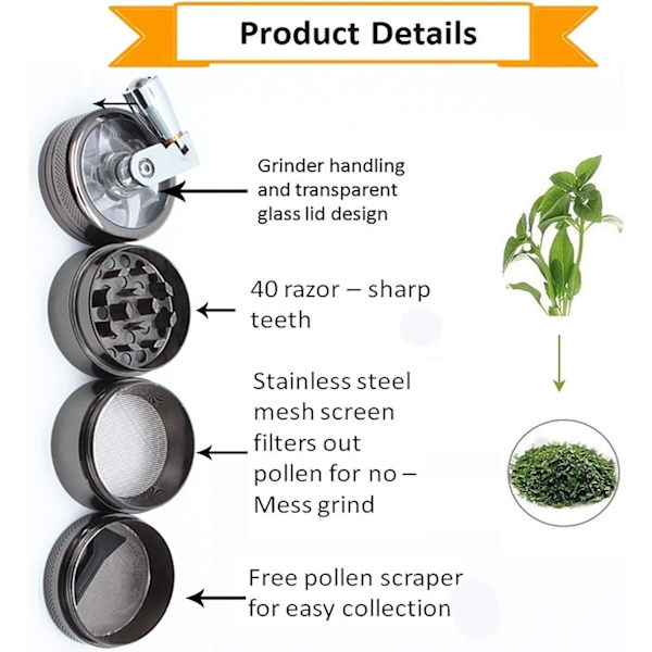 Pollen Grinder i sink-legering, manuell sveivkvern for krydder, urter,